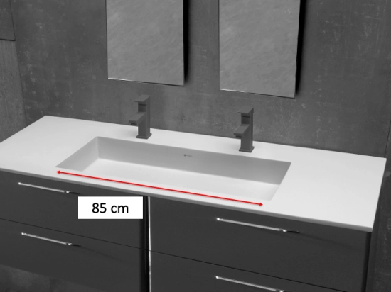 Plan vasque lavabo sur mesure : L 100 à 201 x P 40 à 51 cm, finition lisse mate, 10 couleurs au choix, Anti bactérien, résine Akrytan® teinté dans la masse, Livraison Offerte.
